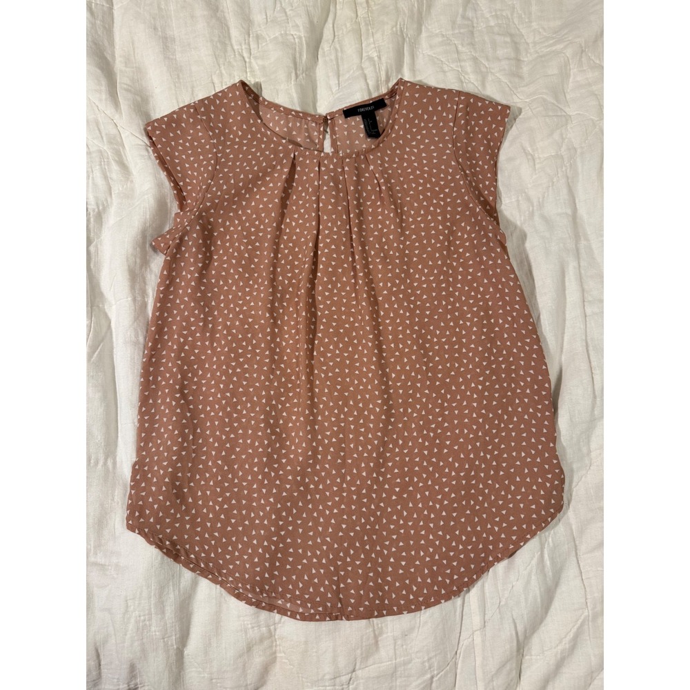 Forever 21 Mauve Pink Geometric Triangle Print Cap Sleeve Pleated Blouse Small